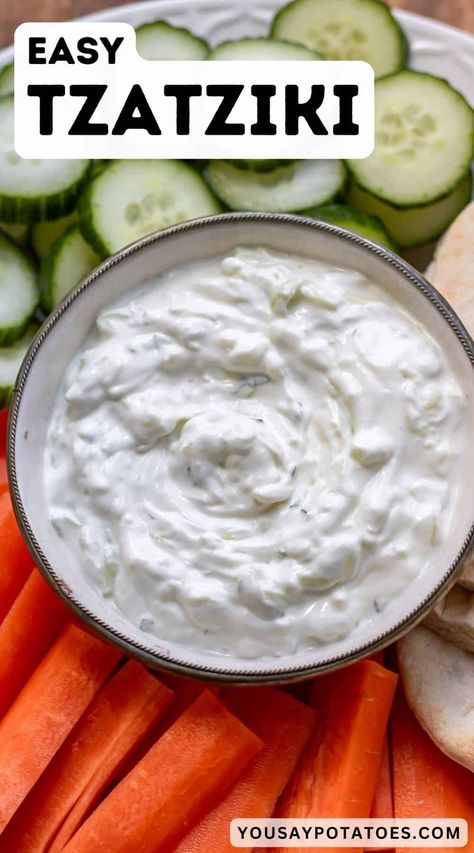 This authentic Greek Tzatziki sauce recipe is refreshing and tangy, with simple ingredients including yogurt, cucumber, garlic. Greek Cucumber Sauce Tzatziki, Tsaziki Recipe Easy, Tsiki Sauce Recipe Greek, Tzaki Sauce Recipe Greek Yogurt, Tsatsiki Recipe Greek Yogurt, Tsaziki Recipe, Taziki Sauce Recipe, Tziki Sauce, Tzatziki Sauce Recipe Greek Yogurt