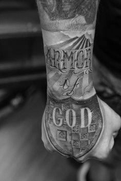 IMG_2596                                                                                                                                                                                 More Faith Tattoo Designs, Armor Of God Tattoo, Tattoo Christian, Shoulder Armor Tattoo, Biblical Tattoos, God Tattoo, Christian Sleeve Tattoo, Christ Tattoo, Armor Tattoo