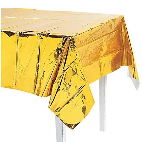 Metallic Gold Table Cover - Christmas Party Supplies & De... Gold Table Cover, Gold Tablecloth, Table Skirts, Turquoise Table, Plastic Table Cover, Purple Table, Bridesmaid Duties, Plastic Table Covers, Plastic Table