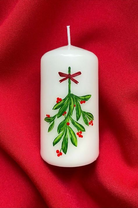 Winter Christmas Decor, Christmas Candles Diy, Hand Painted Candles, Painted Candles, Candle Craft, Candle Art, Candles Crafts, Night Art, Christmas Candles