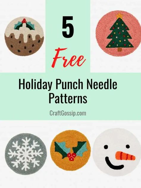 Christmas Holiday Punch, Punch Needle Patterns Printable, Punchneedle Patterns Free, Gail Pan Designs, Snowman Punch, Christmas Redwork, Embroidery Christmas Ornaments, Free Cross Stitch Designs, Redwork Patterns