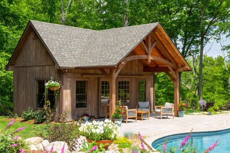 Rustic Pool House: The Barn Yard & Great Country Garages House With A Pool, Timber Frame Porch, Victorian Cape, Barn Storage, Pool House Plans, Glass Garage Door, Carriage Doors, Sheds For Sale, Architectural Shingles