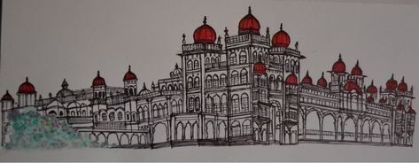 Palace Sketch, Mysore Palace, Travel Sketches, Diy Canvas Art Painting, Mysore, Diy Canvas Art, Diy Canvas, Canvas Art Painting, Taj Mahal