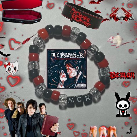 Mcr Bracelet Ideas, Pierce The Veil Kandi Bracelets, Mcr Three Cheers, Ghost Bc Kandi, Mcr Kandi Bracelets, Mcr Kandi, Mcr Bracelet, Mcr Kandi Cuff, Music Kandi Bracelets