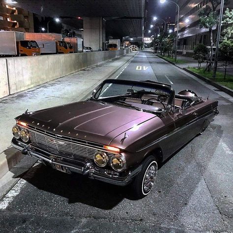 61 Chevy Impala Rag Low low..... Low Rides Cars, Eazy E Lowrider, 1959 Chevy Impala Convertible, Old Chevy Cars, 61 Impala Lowrider, Lowed Trucks, Car Aesthetic Vintage, Low Riders Cars, Low Rider Cars