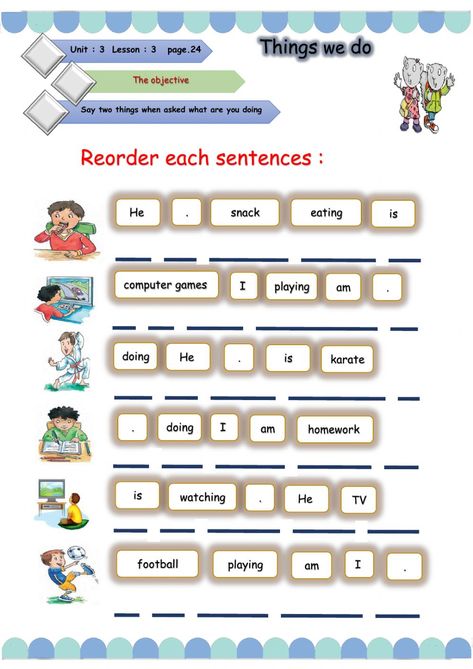 Word Order Worksheets Grade 1, School Things Worksheet For Kids, Teacher Lesson Plans Elementary, Present Continuous Worksheet, Sentence Anchor Chart, Grammar Anchor Charts, Plurals Worksheets, Sentence Correction, Word Order