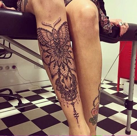 Under Knee Tattoos for Women: 17 Beautiful and Feminine Ideas Moth Tattoos For Women Leg, Mandala Moth Tattoo, Moth Shin Tattoo, Moth Mandala Tattoo, Mandala Shin Tattoo, Front Shin Tattoo For Women, Tattoos Moth, Cute Foot Tattoos, Shin Tattoo