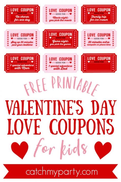 Free Printable Love Coupons for Kids On Valentine's Day! | Catch My Party Love Tokens For Him, Coupons For Kids, Printable Love Coupons, Valentines Day Coloring Page, Valentines Day Coloring, Valentines Coupons, Valentine's Day Printables, Valentines Printables Free, Love Coupons