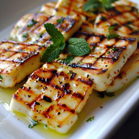 🧀 Get grilling with our exotic Grilled Halloumi Cheese! 🔥 #GrillLover Grilled Halloumi Cheese Ingredients: Halloumi cheese (8 oz, sliced) Olive oil (1 tbsp) Lemon juice (1 tbsp) Fresh mint (for garnish) Instructions: Brush halloumi with olive oil. Grill until charred, about 2-3 minutes per side. Drizzle with lemon juice, garnish with mint. 🔥 Ignite your taste buds with our Grilled Halloumi Cheese, perfect for a savory snack or side dish! #CheeseGrill Halloumi Cheese, Grilled Halloumi, Instagram Recipes, Twisted Recipes, Trending Recipes, Savory Snacks, Fresh Mint, Healthy Foods, Tasty Dishes