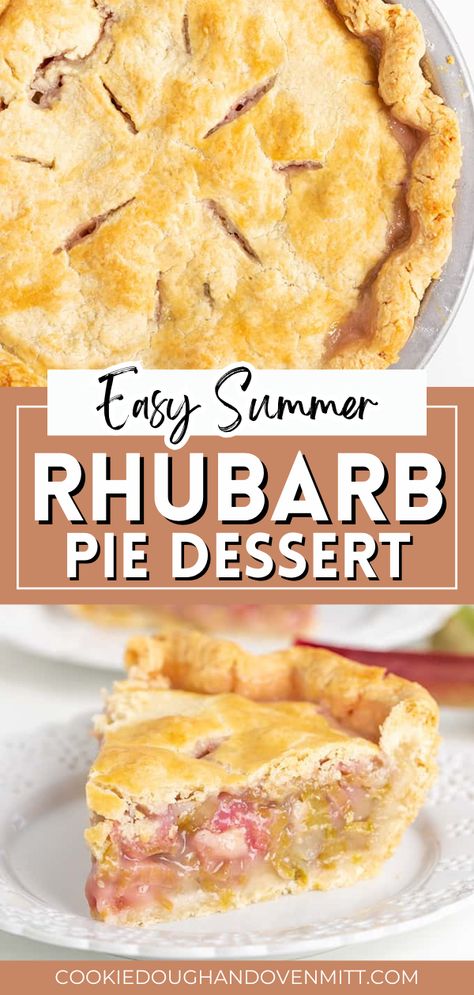 Indulge in the flavors of summer with this Rhubarb Pie Recipe, a delightful mix of sweet and tart encased in a light, flaky crust. Rhubarb, a vegetable often used as a fruit, can be found in grocery stores during late Spring and summer. With just over an hour's baking time, you'll have a fresh, mouthwatering dessert ready - perfect with a scoop of vanilla ice cream. Desserts Using Frozen Rhubarb, Best Pie Recipes Homemade, Light Flaky Pie Crust, Rhubarb Pie Recipes, Rhubarb Pie With Frozen Rhubarb, Rhubarb Pie Using Frozen Rhubarb, Strawberry Rhubarb Pie With Crumb Topping, Strawberry Rhubarb Slab Pie, Rhubarb Slab Pie