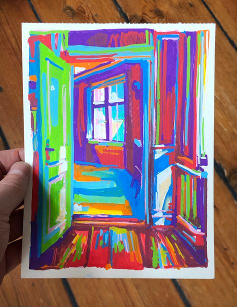 Drawing Posca Pens, Oil Paint Marker Art, Pastel Posca Art, Oil Marker Art, Art With Posca Pens, Prisms Color Drawings, Colored Pen Drawing, Posca Drawing Ideas Simple, Posca Pen Drawings