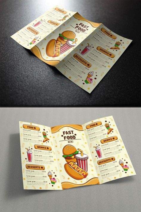 Folding Pamphlet Design, Cafe Food Ideas Menu Design, Cafe Pamphlet Design, Food Pamphlet Design Creative, Pamphlets Design Ideas School, Beautiful Menu Design, Food Brochure Design Ideas, Brosure Design Ideas, Brochures Design Ideas