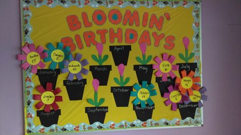 Birthday bulletin board Office Birthday Bulletin Board Ideas, Blooming Birthday Bulletin Board, May Birthday Bulletin Board Ideas, March Birthday Bulletin Board Ideas, April Birthday Board Ideas, May Birthday Board Ideas, Bulletin Board Ideas For Work Offices, Birthday Chart Ideas, Birthday Display Board