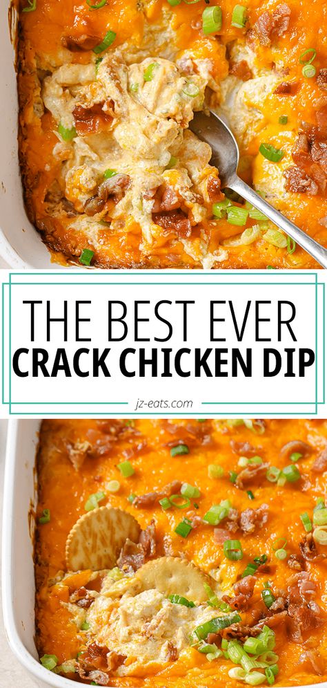 Warm Crack Chicken Dip Recipe (with bacon and ranch) New Year Dips, Shredded Chicken Dips Recipes, Spicy Chicken Ranch Dip, Cracked Chicken Dip Recipe, Shredded Chicken Dip Recipes Easy, Dips Using Canned Chicken, Chicken Cheese Dip Recipes, Hot Chicken Dip Crockpot, Crockpot Chicken Appetizers For Party