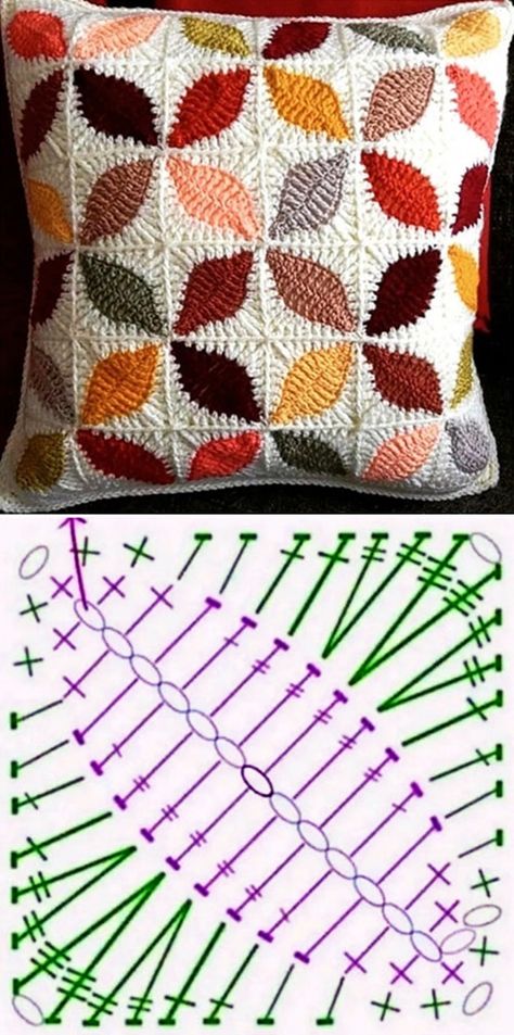 Crochet Cushion Pattern, Tote Crochet, Crochet Leaf Patterns, Granny Square Crochet Patterns Free, Crochet Cushion Cover, Crochet Pillow Pattern, Pola Amigurumi, Crochet Motif Patterns, Crochet Handbags Patterns