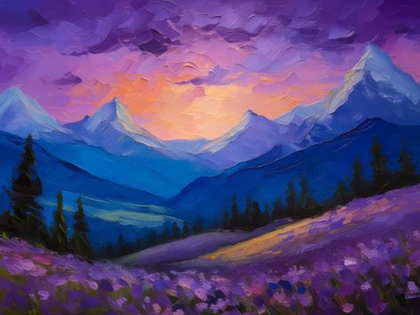 Twilight Over Alpine Valley Distant Mountains, Twilight Cast, Mountain Paintings, The Dunes, Purple Hues, Oil Paintings, Oil Painting, Art Painting, It Cast