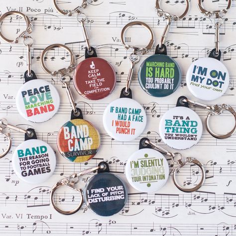 Marching Band Gift Basket, Band Camp Survival Kit, Marching Band Gift, Marching Band Shirts, Spirit Sticks, Captain Gifts, Button Keychain, Award Ideas, Band Quotes