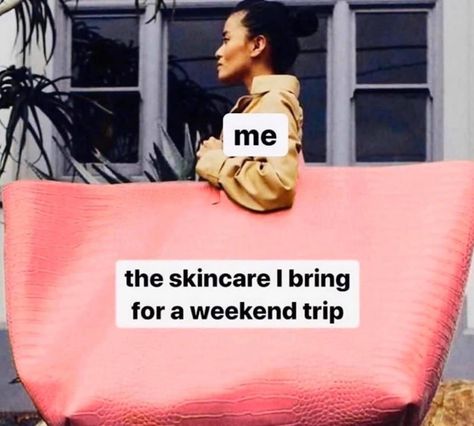 When your skincare meme is so relatable, you can't get over it. Talk about one giant bag for skincare!  #skincarememe #beautyfridge #beautyfridgelifestyle #beautyfridgeexperience Esthetician Humor, Beauty Humor, Skins Quotes, Beauty Skin Quotes, Esthetician Marketing, Acne Face Wash, Skincare Quotes, Face Acne, Skincare Video