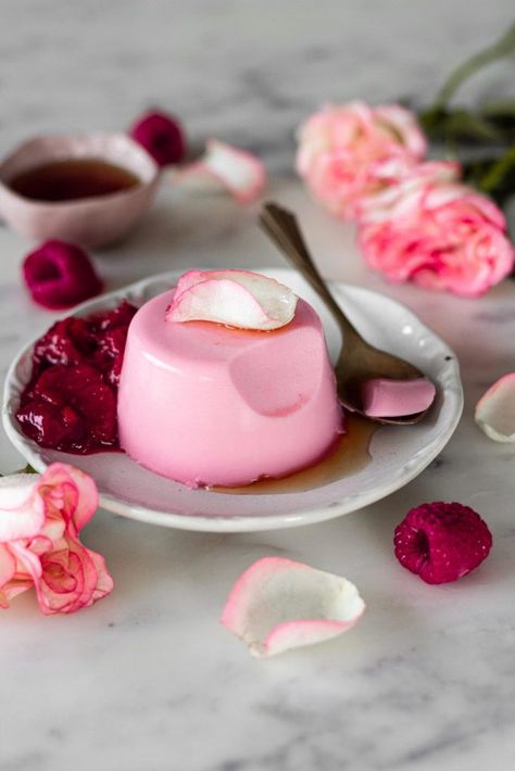 This Rose Panna Cotta is perfect for all sorts of festive occasions because of its rich rose taste and lingering pistachio flavor. Bake With Shivesh, Pink Dessert, Panna Cotta Recipe, Dessert Shop, Think Food, Fancy Desserts, Recipes Dessert, Cute Desserts, Food Cakes