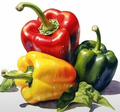 Rosie Sanders, Close Up Art, Vegetable Illustration, Sweet Peppers, Watercolor Food, Fruit Flowers, Notecard Set, China Painting, Cards With Envelopes