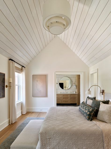 Pitched Ceiling Bedroom, Vaulted Ceiling Bedroom, Pitched Ceiling, Angled Ceilings, Primary Bath, Bedroom Photos, Primary Bedroom, House Goals, Vaulted Ceiling