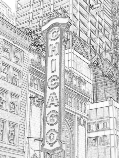 Related image Chicago Sketch, Chicago Drawing, Chicago Skyline Drawing, Chicago Artwork, Chicago Buildings, Chicago Landmarks, Chicago Street, Chicago House, Building Sketch