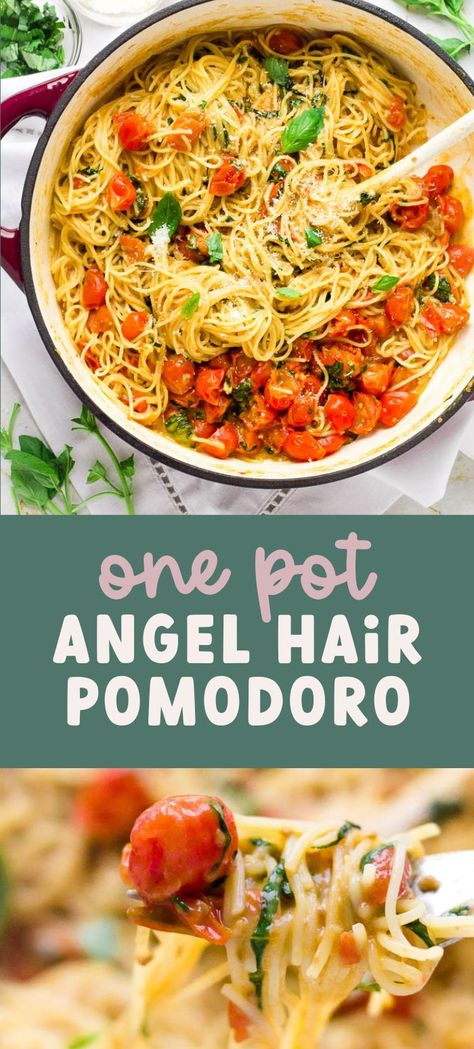 Vegetarian Angel Hair Pasta Recipes, Angel Hair Pasta With Veggies, Angel Hair Spinach Pasta, Sauce For Angel Hair Pasta, Angel Hair Pasta With Tomatoes, Angel Hair Pomodoro, Angel Hair Tomato Pasta, One Pot Tomato Basil Pasta, One Pot Angel Hair Pasta