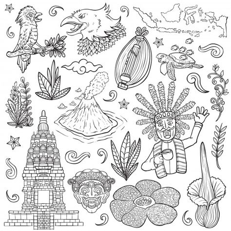 Amazing culture flora and fauna indonesia outline isolated illustration Premium Vector |  #Freepik #freevector #ornament #bird #sky #art Nusantara Art Design, Indonesian Culture Art, Nusantara Art, Multi Cultural Art, Illustration Easy, Indonesian Design, Objects Illustration, Indonesian Culture, Corporate Event Design