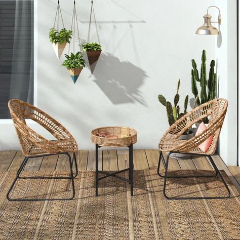 Steel Dining Chair, Outdoor Seating Set, Small End Tables, Balcony Furniture, Matching Chairs, Glass Top Table, Conversation Set Patio, Open Weave, Wicker Chair