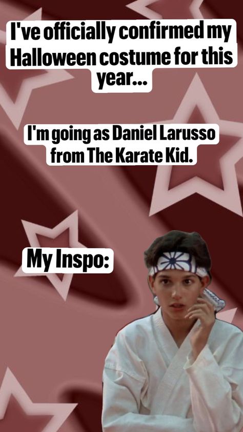 My Halloween costume is officially going to be: Daniel Larusso from The Karate Kid #fyp #thekaratekid #daniellarusso #halloweencostume Karate Kid 1, Daniel Larusso, The Karate Kid, My Halloween Costume, Karate Kid Cobra Kai, Kid Cobra, Karate Kid, Halloween Costumes For Kids, Halloween Kids