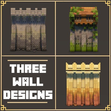 SeeFro | Three medieval wall designs 🏰 ➡ Get build downloads through my bio •-•-•-•-•-•-•-•-•-•-•-•-• Follow @seefro.live for more Minecraft… | Instagram Minecraft Kingdom Builds, Minecraft Deck Ideas, Streetlight Minecraft, Minecraft Wall Design, Minecraft Building Ideas House Blueprints, Minecraft House Ideas Blueprints, Minecraft Building Ideas House, Minecraft Castle Walls, Minecraft Wall Designs