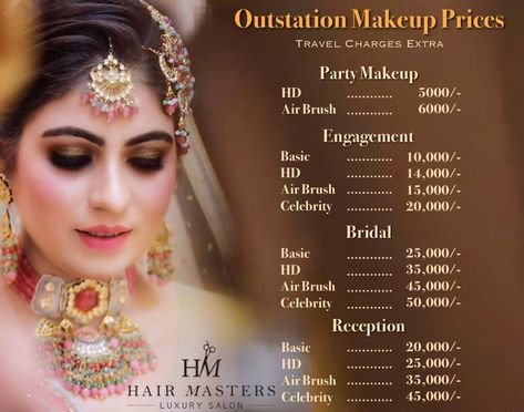 Makeup Artist Service List, Bridal Makeup Price List, Makeup Price List Ideas, Types Of Bridal Makeup, Makeup Banner, Beauty Parlour Makeup, Henna Design Tutorial, Makeup Marketing, Makeup Price List