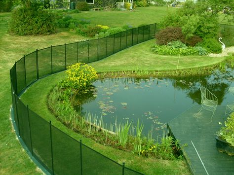 Pond safety fence Pond Fence Ideas, Fence Around Pond, Pond Fence, Pool Fence Ideas, Removable Pool Fence, Steel Fence Panels, Pool Fences, Pool Safety Fence, Glass Pool Fencing