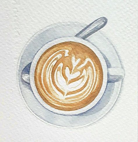 Coffee Watercolor, Coffee Drawing, Watercolor Food, 강아지 그림, Coffee Painting, Coffee Illustration, Cafe Art, Food Painting, Small Canvas Art