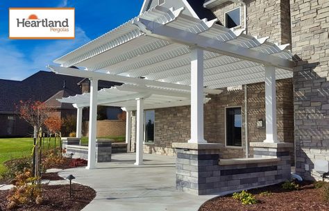 Spring weather is on its way! Check our website for Pergola options: https://www.heartlandpergolas.com Circle Pergola, L Shaped Pergola, Attached Pergolas, Triangle Pergola, Round Pergola, Custom Pergola, Attached Pergola, Vinyl Exterior, Photo Store