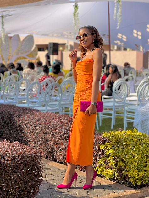 Orange Dress Pink Heels, Orange Dress And Gold Heels, Orange Heels Outfit Summer, Orange Heels Outfit, Purple Shoes Outfit, Red Heels Outfit, White Heels Outfit, Summer Heels Outfit, Morgan Elizabeth