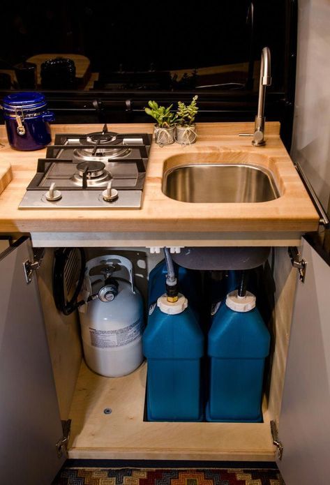 Van Conversion Sink, Caravan Vintage, Cargo Trailer Camper, Camper Kitchen, Vintage Camper Remodel, Kombi Home, Van Conversion Interior, Camper Storage, Build A Camper Van