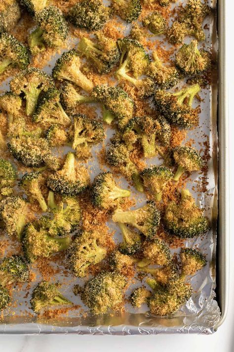 Crispy Oven Fried Broccoli by The BakerMama Crispy Oven Baked Veggies, Crispy Broccoli Fries, Oven Fried Broccoli, Crispy Broccoli Baked, Oven Fried Vegetables, Crispy Air Fried Broccoli, Bbq Broccoli, Pan Fried Broccoli, Oven Broccoli