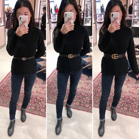 How To Wear A Gucci Belt, Gucci Marmont Belt Outfit, Gucci Belt Size Comparison, Women Belt Outfit, Black Gucci Belt Outfit, Belted Outfits, Belt Styling, Gucci Belt Women, Gucci Belt Outfit