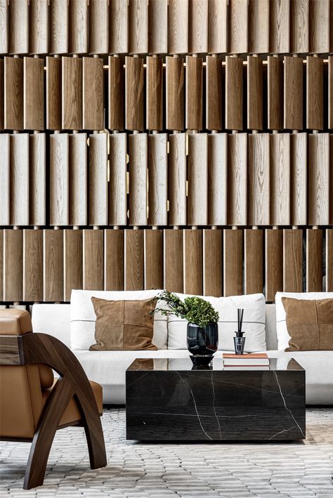 Feature Wall Design, Sales Center, Eero Saarinen, Room Partition Designs, Lobby Design, Partition Design, Wall Cladding, Restaurant Interior, Office Interior Design