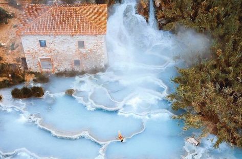 Cascate Del Mulino: The Natural Spa of Saturnia, Italy Saturnia Italy, Italy Magazine, Natural Spa, Scenic Landscape, Enchanted Forest, Travel Lifestyle, Aerial View, Hot Springs, Beautiful Destinations