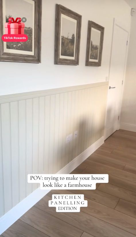 Living Room With Half Wood Paneling, Beige Half Wall Panelling, Wainscoting Kitchen Walls, Laundry Room Wall Paneling, Beadboard Half Wall Kitchen, Farmhouse White Walls, Half Wainscoting Wall, Painting Paneling Walls Before And After, Kitchen Wood Paneling