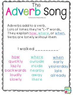 The Adverb Song 2nd Grade Grammar, Free Posters, Classroom Songs, Skip To My Lou, 4th Grade Writing, Nouns And Verbs, Grammar And Punctuation, Grammar Activities, Teaching Grammar