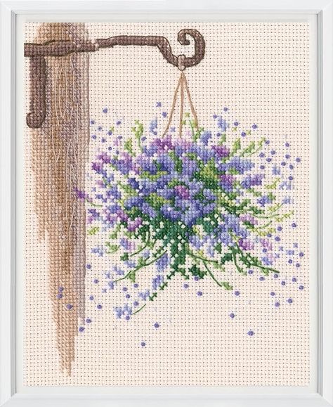 Amazon.com: RTO Counted Cross Stitch Kit in The Moment M1001 Cross Stitch Designs Flowers, Dimensions Cross Stitch, Unique Cross Stitch, Hanging Flower Baskets, Cross Stitch Needles, Needlework Patterns, Hanging Flowers, Stitch Art, Creation Couture