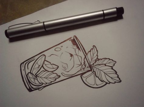 Mojito Sketch Mixology Tattoo, Mojito Tattoo, Cocktail Tattoo, Bro Tattoos, Food Tattoo, Food Tattoos, Geek Tattoo, Amazing Tattoos, Friendship Tattoos