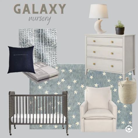 Baby boy nursery space theme Iron Crib, Feminine Nursery, Coastal Nursery, Whale Nursery, Baby Nursery Inspiration, Space Themed Nursery, Nursery Style, Nursery Room Design, Gender Neutral Nursery