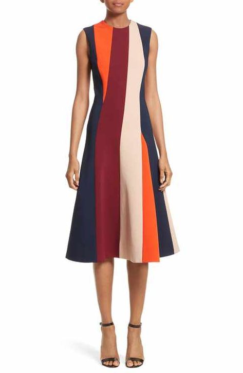 Formal Dresses Summer, Beckham Style, Victoria Beckham Style, Quarter Sleeve Dress, Panel Dress, Midi Short Sleeve Dress, Dresses Summer, Colorblock Dress, Ladies Dress Design