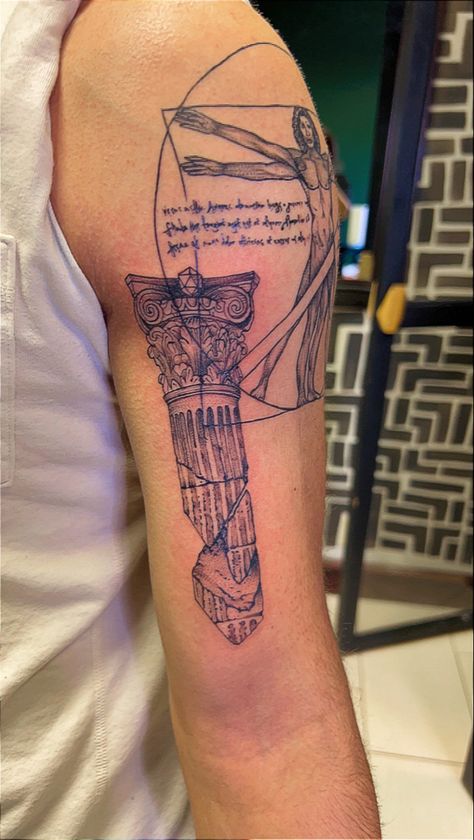 Greek Colloseum Tattoo, Greek Pillar Tattoo, Pillar Tattoo, Atlas Tattoo, Greek Mythology Tattoos, Greek Blue, Art Beat, Mythology Tattoos, Small Tattoos For Guys