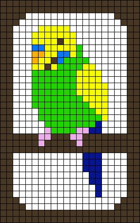 Alpha pattern #128726 | BraceletBook Parakeet Cross Stitch, Budgie Pixel Art, Crochet Shoe, Budgie Bird, 3d Pixel, Graph Crochet, Cross Stitch Boards, Felt Crafts Christmas, Hama Beads Design