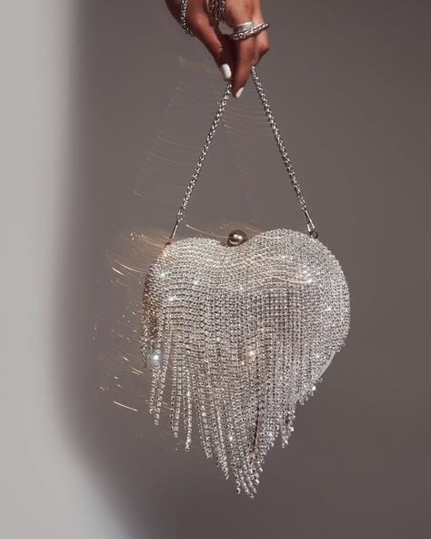 Heart shaped rhinstone tassel purse evening clutch party purse Classy Clutch Purses, Silver Clutch Bag Prom Purses, Prom Bags Clutches Silver, Silver Prom Purse, Silver Bag Prom, Silver Clutch Purse Prom, Silver Prom Bag, Prom Bags Clutches, Bags For Prom